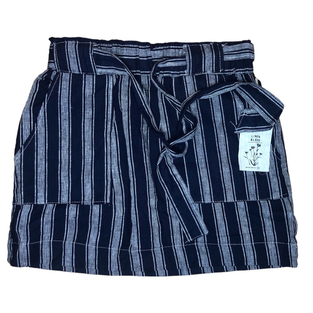Indigo Rein Striped Skirt Linen Tie Waist Belted Women's Size M NEW